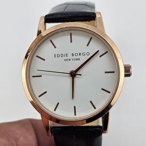 Eddie Borgo Women's Watch 32MM White Dial Black Leather Bands 7" New Battery